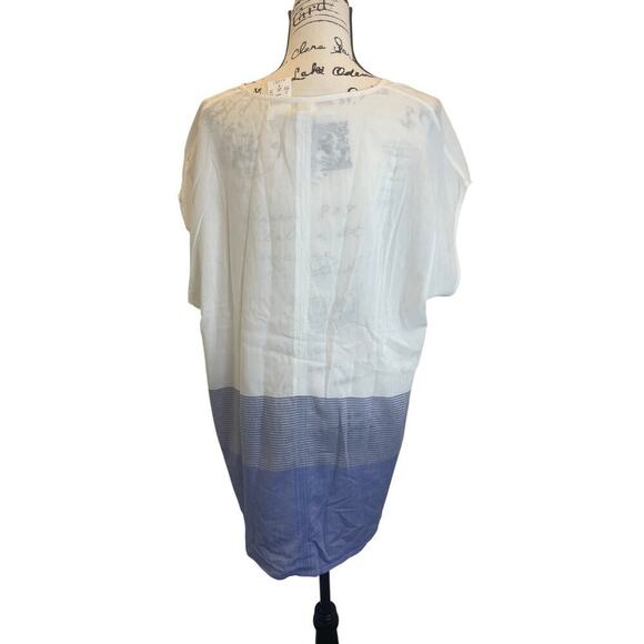 J.CREW DOLMAN TUNIC BLOUSE V NECK CREAM/BLUE SZ XL RELAXED FIT COASTAL CORE - Picture 14 of 15